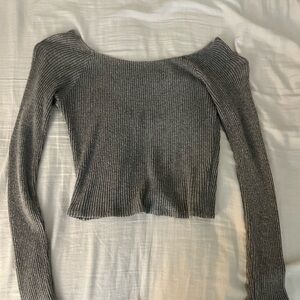 Pull&Bear Charcoal Ribbed Off-Shoulder Sweater